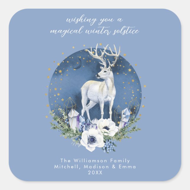 Winter Solstice Holiday Deer Blue White Christmas  Square Sticker (Front)
