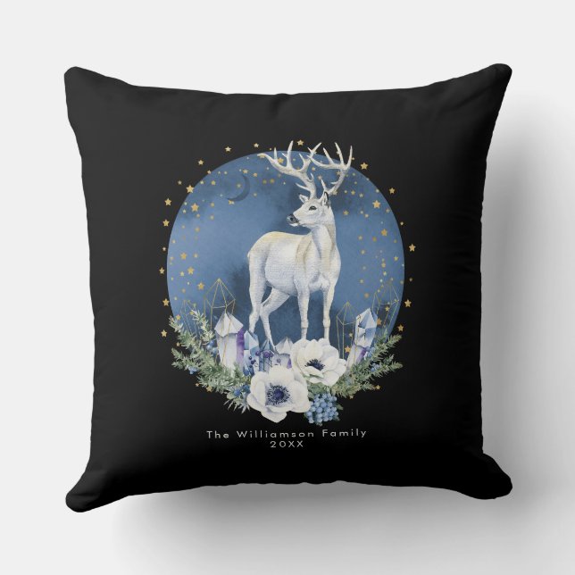 Winter Solstice Holiday Deer Blue White Christmas  Throw Pillow (Back)