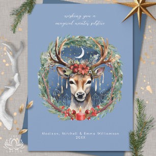 Winter Solstice Holiday Deer Wreath Christmas Card