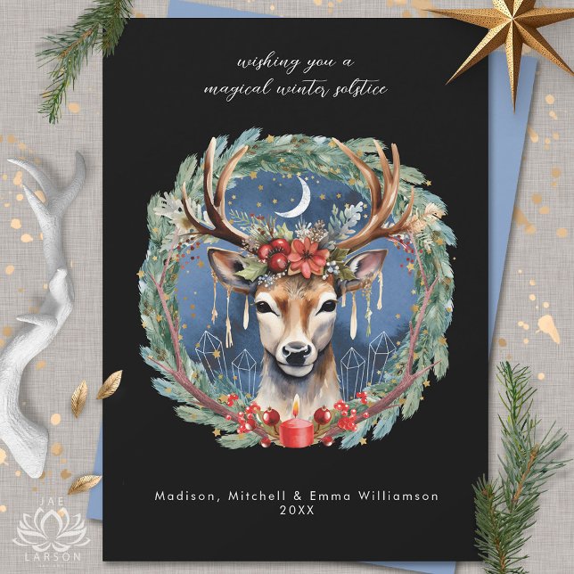 Winter Solstice Holiday Deer Wreath Christmas Card (Creator Uploaded)
