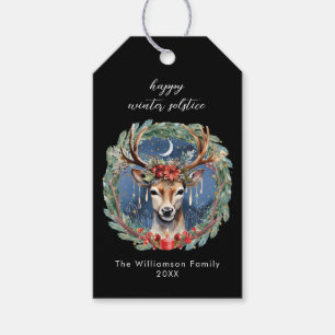 Winter Solstice Holiday Deer Wreath Yule Christmas Gift Tags