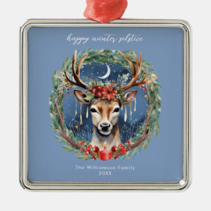 Winter Solstice Holiday Deer Wreath Yule Christmas Metal Ornament