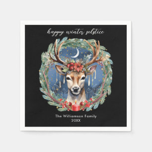 Winter Solstice Holiday Deer Wreath Yule Christmas Napkin