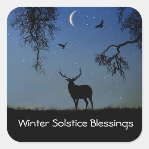 Winter Solstice Holiday Elk  Square Sticker