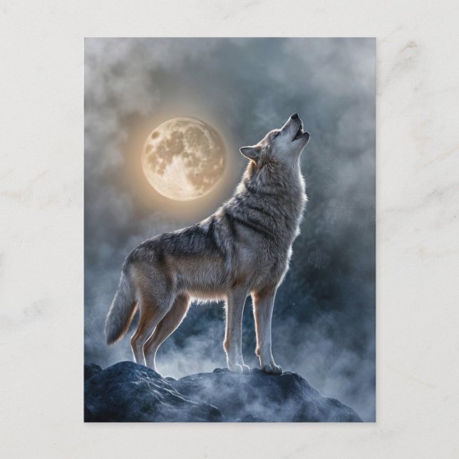 Winter Solstice Howling Wolf Moon Holiday Postcard (Front)