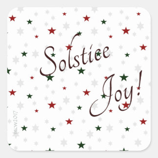 Winter Solstice Joy Red and Green Stars Square Sticker