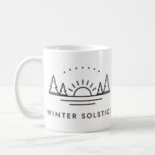 Winter Solstice Low Sun and Pines Linework Coffee Mug