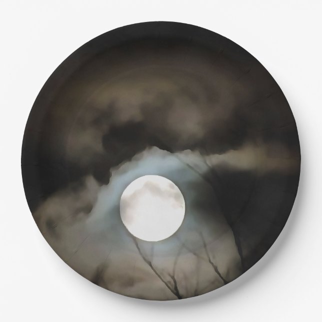 Winter Solstice Moon Celestial Art Paper Plate (Front)