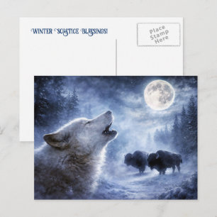 Winter Solstice North American Wildlife Wolf Moon Holiday Postcard