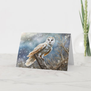 Winter Solstice Owl on Tree with a Starry Night  Card