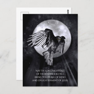 Winter Solstice Raven or Crow and Moon Yule  Postcard