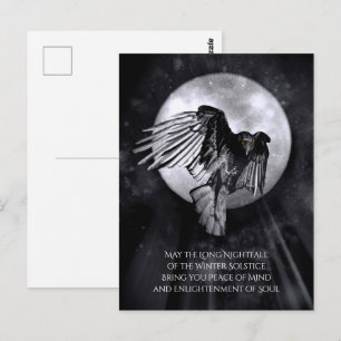 Winter Solstice Raven or Crow and Moon Yule  Postcard