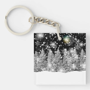 Winter Solstice Snowfall Gift Box Coaster Keychain