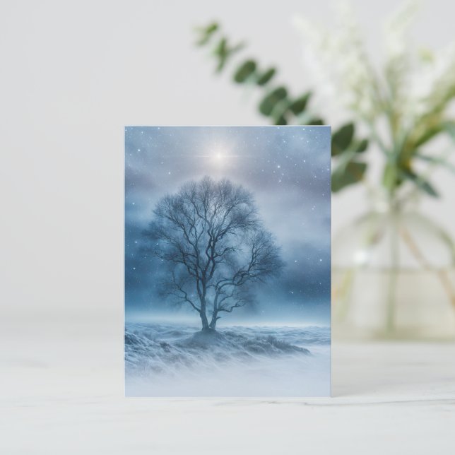 Winter Solstice Tree in the Snow Pagan Holiday Postcard (Standing Front)