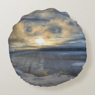 Winter Solstice Turnagain Arm Round Pillow