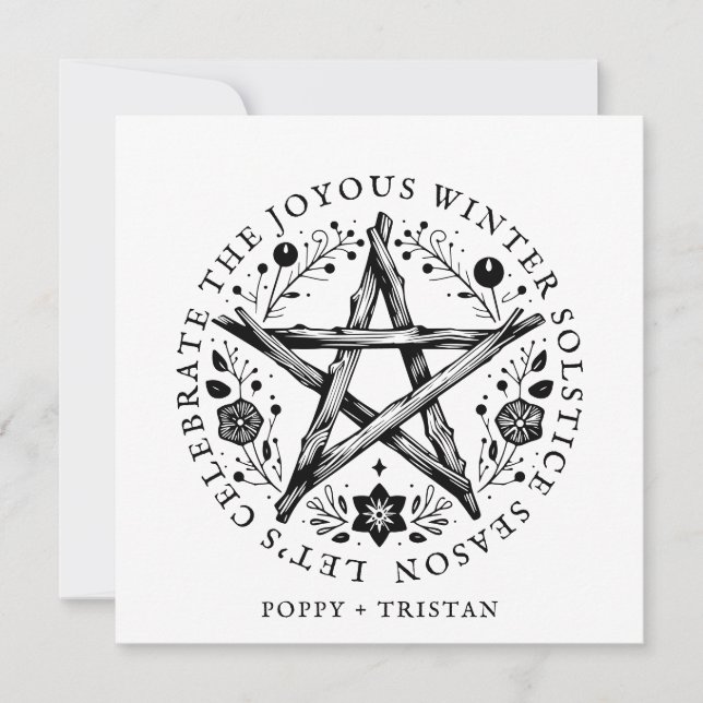 Winter Solstice Twig Star Pentacle Wicca  Holiday Card (Front)