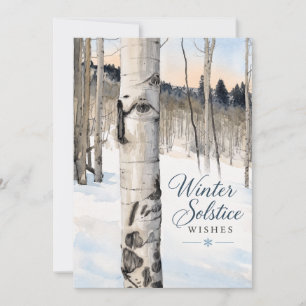 Winter Solstice Wishes Peaceful Snowy Aspen Trees Holiday Card
