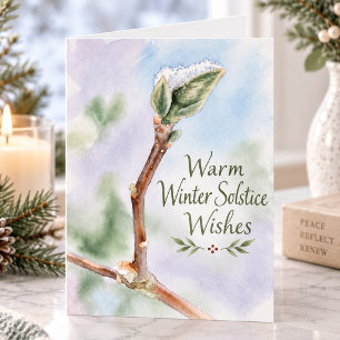Winter Solstice Wishes Snow Covered Magnolia Bud Holiday Card