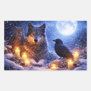 Winter Solstice Wolf Owl and Raven Mystical Sticker