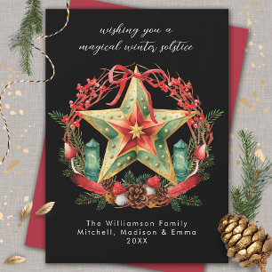 Winter Solstice Wreath Star Holiday Christmas Yule Card