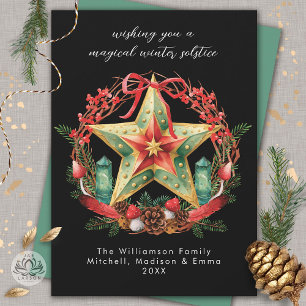 Winter Solstice Wreath Star Holiday Christmas Yule Card