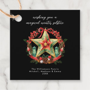 Winter Solstice Wreath Star Holiday Christmas Yule Favour Tags