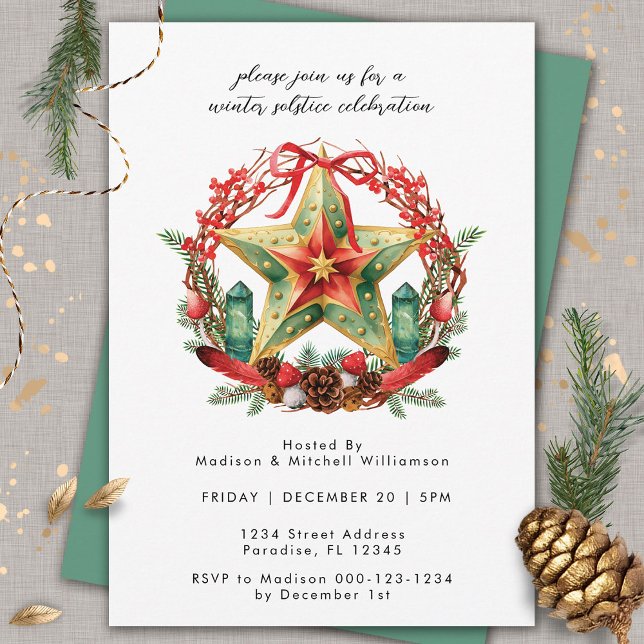 Winter Solstice Wreath Star Holiday Christmas Yule Invitation (Creator Uploaded)