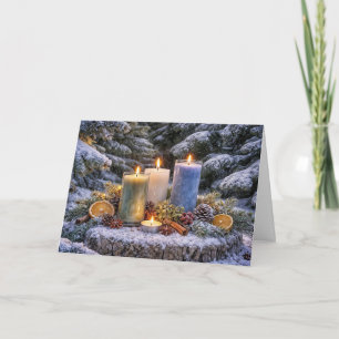 Winter Solstice Yule Candles in the Snow Card