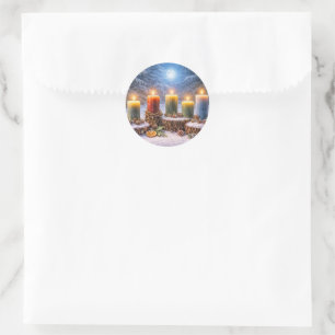 Winter Solstice Yule Candles in the Snow Classic Round Sticker