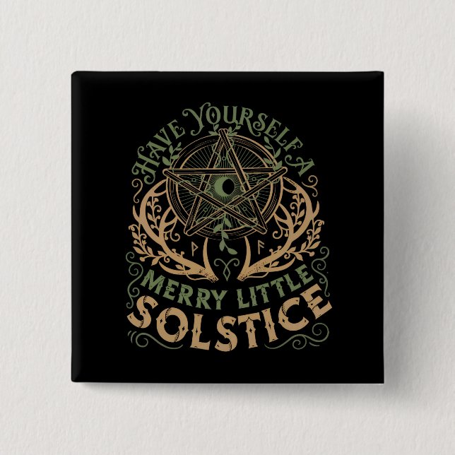 Winter Solstice Yule Christmas Holiday  2 Inch Square Button (Front)