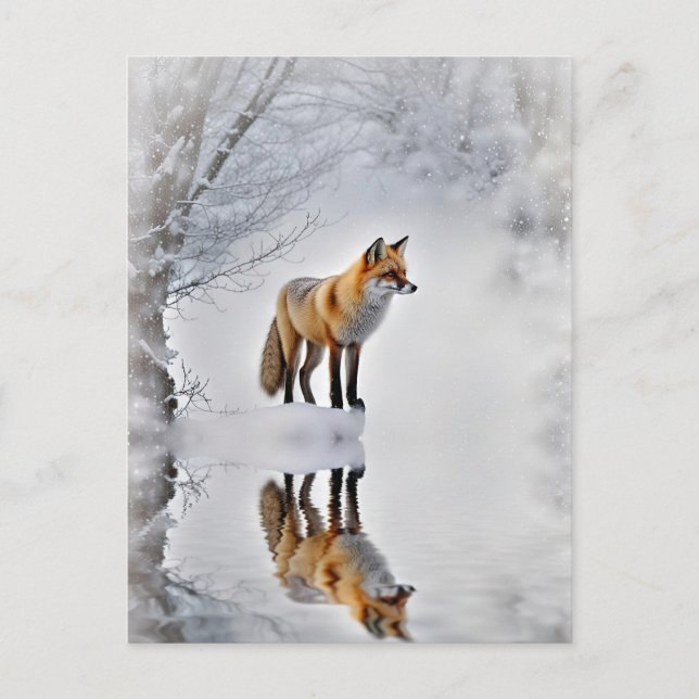 Winter Solstice Yule Fox Winter Snow Holiday Postcard (Front)