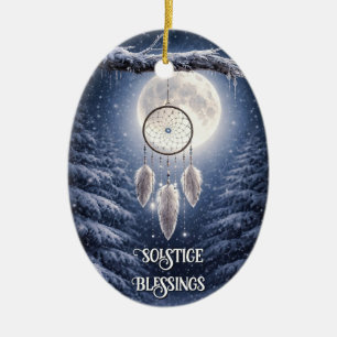 Winter Solstice Yule Inspired Dreamcatcher Ceramic Ornament