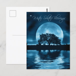 Winter Solstice Yule Oak Tree and Full Moon Postcard