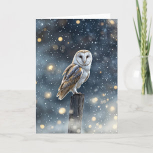Winter Solstice Yule with Beautiful Owl with Snow Card