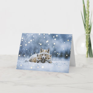 Winter Solstice Yule with Foxes in the Snow Card