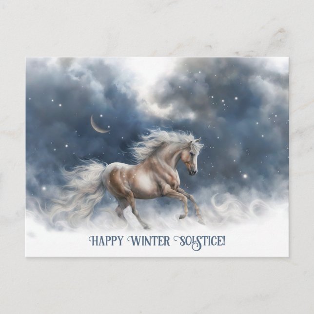 Winter Solstice Yule with Horse and Crescent Moon Holiday Postcard (Front)