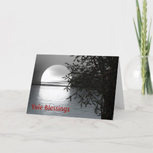 Winter Solstice Yule with moon over water Holiday Card