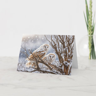Winter Solstice Yule with Owls in the Snow  Card