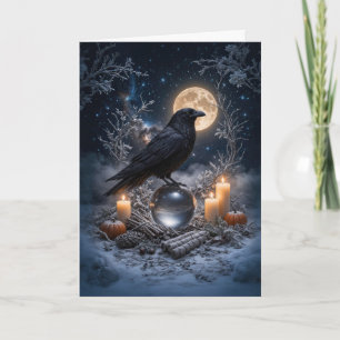Winter Solstice Yule with Raven Snow Crystal Card