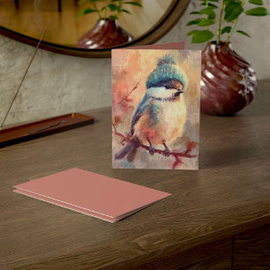 Winter Songbird in Knit Hat Ash Greeting Card