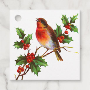 Winter Songbird on a Berry Branch Holiday Gift Tag