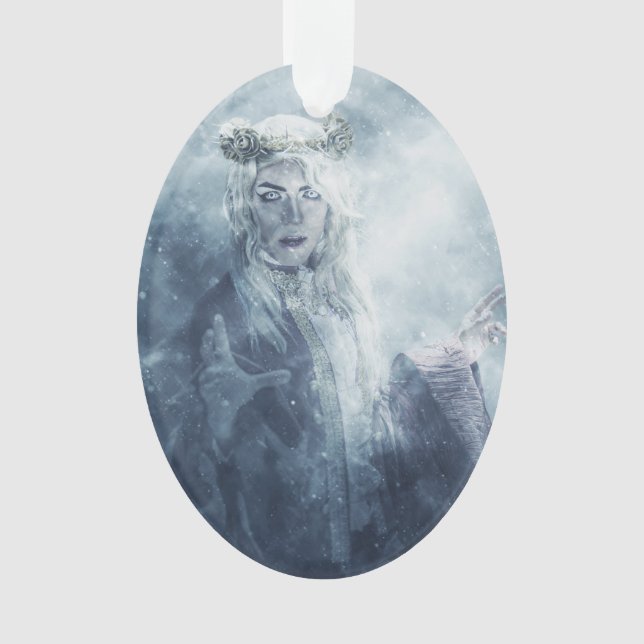 Winter Sorceress Fantasy Snow Queen Witch Ornament (Front)