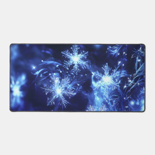 Winter Sparkle Blue Snowflakes Desk Mat