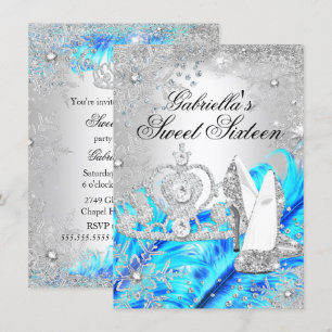 Winter Sparkle Snowflake Blue Sweet 16 Invite