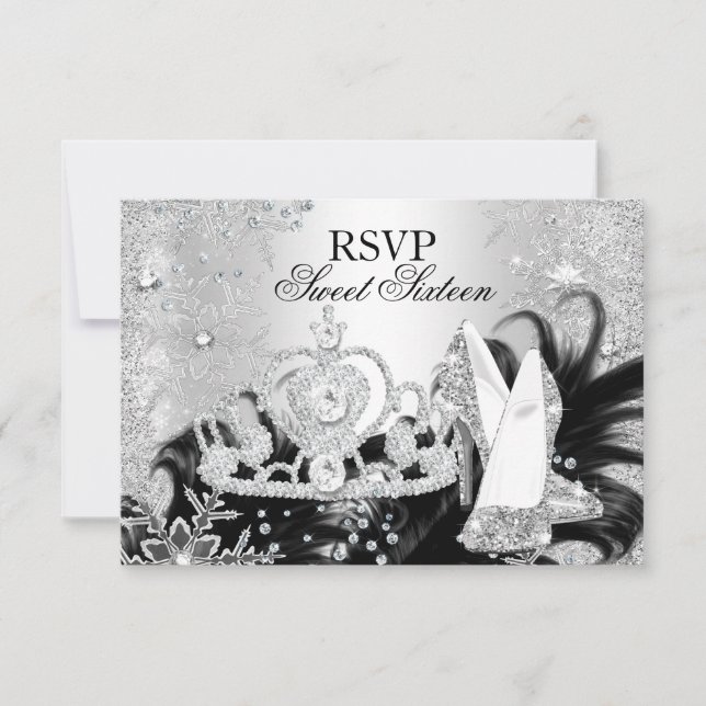 Winter Sparkle Snowflake Silver Sweet 16 RSVP Invitation (Front)