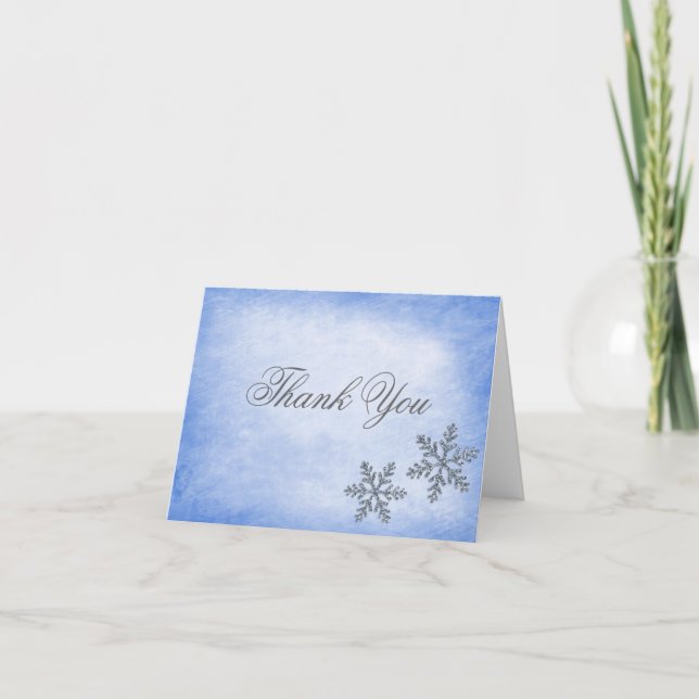Winter Sparkle Snowflakes Blue Thank You Card (Front)