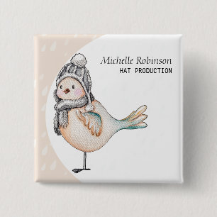 Winter Sparrow Hat Production Monogrammed 2 Inch Square Button