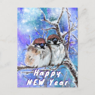 Winter Sparrows Couple Happy New Year Card