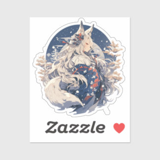 Winter Spirit Kitsune Girl – Snowy Yokai Art