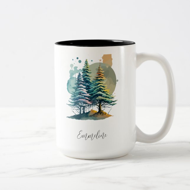 Winter Splendour Pine Personalized Christmas Coffe Two-Tone Coffee Mug (Right)
